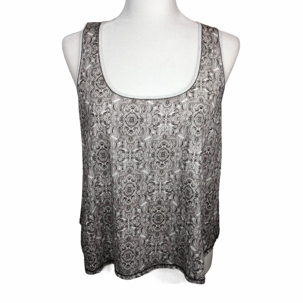 NWT Language Filigree Paisley Boho Print Tank Top Size Medium White Brown